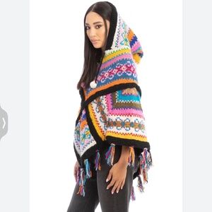 Hooded Vibrant Fair Isle Patchwork Poncho